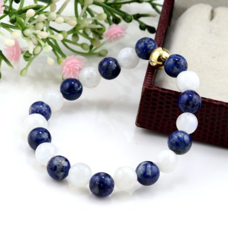 Lapis & Rainbow beaded bracelet, with Metal bead, Adjustable bracelet